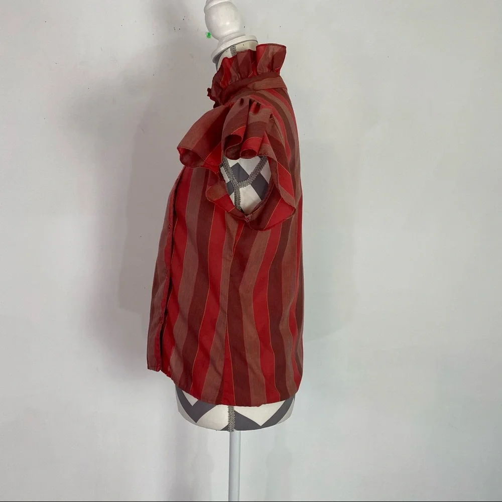 Vintage Red and Rust Striped Ruffle Blouse - Picture 8 of 13